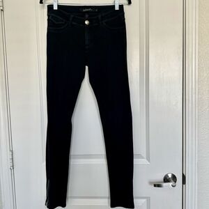KITSON Designer Jeans Womens Sz 26 Solid Black Skinny Leg Jeggings Embroidered